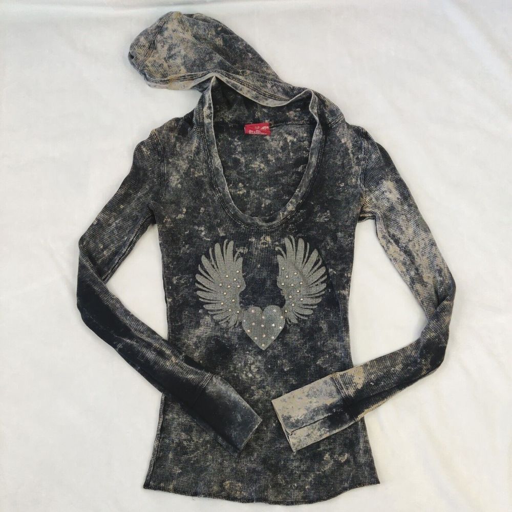 Hank Women's Pullover Hoodie Shirt Heart W/ Rhinestones & Studded